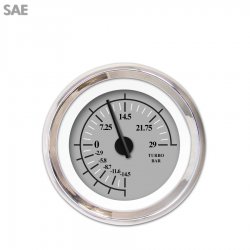Turbo Gauge - SAE Omega Grnay, Black Modern Needles, Chrome Trim Rings - Part Number: GAR139ZEXMABCC