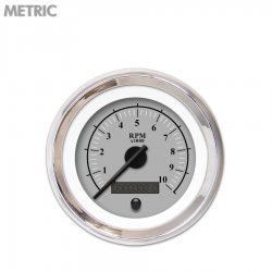 Speedo Gauge - Metric Omega Grnay, Black Modern Needles, Chrome Trim Rings - Part Number: GAR139ZMXHABCC