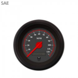 Speedo Gauge - SAE Omega Black, Red Modern Needles, Black Trim Rings - Part Number: GAR140ZEXHACCE
