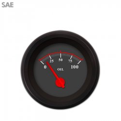 Oil Pressure Gauge - SAE Omega Black, Red Modern Needles, Black Trim Rings - Part Number: GAR140ZEXJACCE