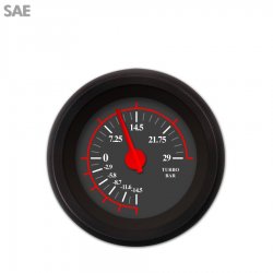 Turbo Gauge - SAE Omega Black, Red Modern Needles, Black Trim Rings - Part Number: GAR140ZEXMACCE