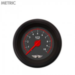 Tachometer Gauge w/ emblem - Omega Black, Red Modern Needles, Black Trim Rings - Part Number: GAR140ZMAIACCE