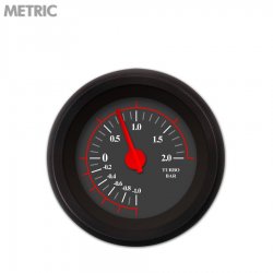 Turbo Gauge - Metric Omega Black, Red Modern Needles, Black Trim Rings - Part Number: GAR140ZMXMACCE