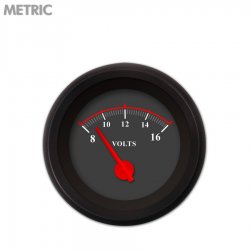 Volt Gauge - Metric Omega Black, Red Modern Needles, Black Trim Rings - Part Number: GAR140ZMXNACCE