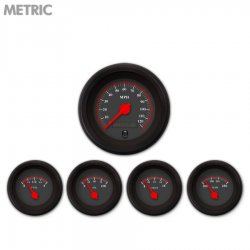 5 Gauge Set - Metric Omega Black, Red Modern Needles, Black Trim Rings - Part Number: GAR140ZMXQACCE