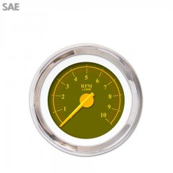 Tachometer Gauge - Omega Olive, Yellow Modern Needles, Chrome Trim Rings - Part Number: GAR141ZEXIABCI