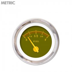 Fuel level Gauge - Omega Olive, Yellow Modern Needles, Chrome Trim Rings - Part Number: GAR141ZMXKABCI