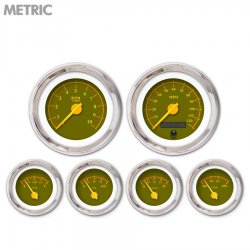 6 Gauge Set - Metric Omega Olive, Yellow Modern Needles, Chrome Trim Rings - Part Number: GAR141ZMXRABCI