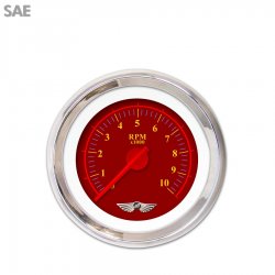 Tachometer Gauge w/ emblem - Omega Red, Red Modern Needles, Chrome Trim Rings - Part Number: GAR142ZEAIABCE
