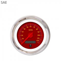 Speedo Gauge - SAE Omega Red, Red Modern Needles, Chrome Trim Rings - Part Number: GAR142ZEXHABCE