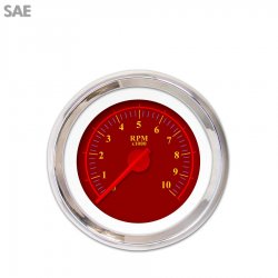 Tachometer Gauge - Omega Red, Red Modern Needles, Chrome Trim Rings - Part Number: GAR142ZEXIABCE