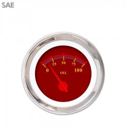 Oil Pressure Gauge - SAE Omega Red, Red Modern Needles, Chrome Trim Rings - Part Number: GAR142ZEXJABCE