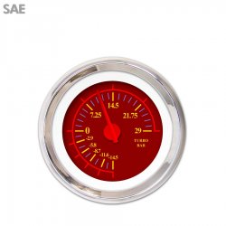 Turbo Gauge - SAE Omega Red, Red Modern Needles, Chrome Trim Rings - Part Number: GAR142ZEXMABCE