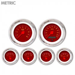 6 Gauge Set - Metric Omega Red, Red Modern Needles, Chrome Trim Rings - Part Number: GAR142ZMXRABCE