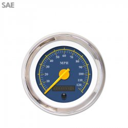 Speedo Gauge - SAE Omega Bl, Yellow Modern Needles, Chrome Trim Rings - Part Number: GAR144ZEXHABCI