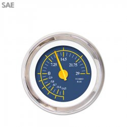 Turbo Gauge - SAE Omega Bl, Yellow Modern Needles, Chrome Trim Rings - Part Number: GAR144ZEXMABCI