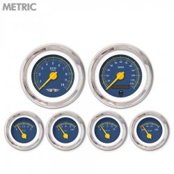 6 Ga. Set w/ emblem - Metric Omega Black, Yellow Mod Needles, Chrome Trim Rings - Part Number: GAR144ZMARABCI