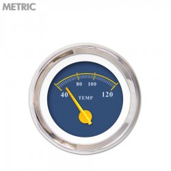 Water Temp Gauge - Metric Omega Bl, Yellow Modern Needles, Chrome Trim Rings - Part Number: GAR144ZMXLABCI