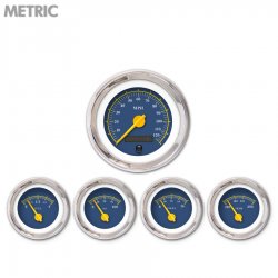 5 Gauge Set - Metric Omega Bl, Yellow Modern Needles, Chrome Trim Rings - Part Number: GAR144ZMXQABCI
