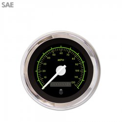 Speedo Gauge - SAE VX Black, White Modern Needles, Chrome Trim Rings - Part Number: GAR145ZEXHABCD
