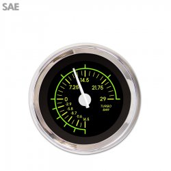 Turbo Gauge - SAE VX Black, White Modern Needles, Chrome Trim Rings - Part Number: GAR145ZEXMABCD