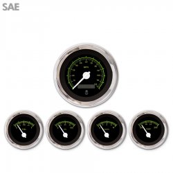 5 Gauge Set - SAE VX Black, White Modern Needles, Chrome Trim Rings - Part Number: GAR145ZEXQABCD