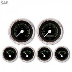 6 Gauge Set - SAE VX Black, White Modern Needles, Chrome Trim Rings - Part Number: GAR145ZEXRABCD