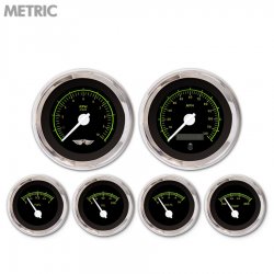6 Gauge Set w/ emblem - Metric VX Black, Wht Modern Needles, Chrome Trim Rings - Part Number: GAR145ZMARABCD