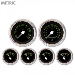 6 Gauge Set - Metric VX Black, White Modern Needles, Chrome Trim Rings - Part Number: GAR145ZMXRABCD