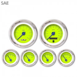 6 Gauge Set w/ emblem - SAE VX Gn, Bl Modern Needles, Chrome Trim Rings - Part Number: GAR147ZEARABCF