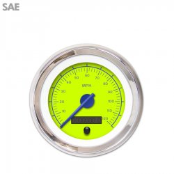 Speedo Gauge - SAE VX Gn, Bl Modern Needles, Chrome Trim Rings - Part Number: GAR147ZEXHABCF