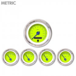 5 Gauge Set - Metric VX Gn, Bl Modern Needles, Chrome Trim Rings - Part Number: GAR147ZMXQABCF