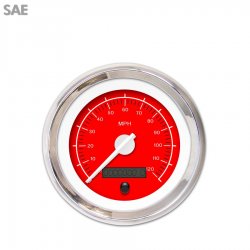 Speedo Gauge - SAE VX Red, White Modern Needles, Chrome Trim Rings - Part Number: GAR148ZEXHABCD