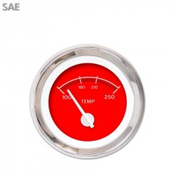Water Temp Gauge - SAE VX Red, White Modern Needles, Chrome Trim Rings - Part Number: GAR148ZEXLABCD