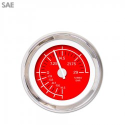 Turbo Gauge - SAE VX Red, White Modern Needles, Chrome Trim Rings - Part Number: GAR148ZEXMABCD