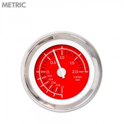 Turbo Gauge - Metric VX Red, White Modern Needles, Chrome Trim Rings - Part Number: GAR148ZMXMABCD