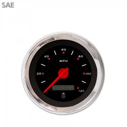 Speedo Gauge - SAE Pegged Black, Red Modern Needles, Chrome Trim Rings - Part Number: GAR151ZEXHABCE