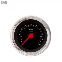 Tachometer Gauge - Pegged Black, Red Modern Needles, Chrome Trim Rings - Part Number: GAR151ZEXIABCE