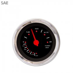 Turbo Gauge - SAE Pegged Black, Red Modern Needles, Chrome Trim Rings - Part Number: GAR151ZEXMABCE