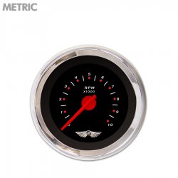 Tachometer Gauge w/ emblem Pegged Black, Red Modern Needles, Chrome Trim Rings - Part Number: GAR151ZMAIABCE