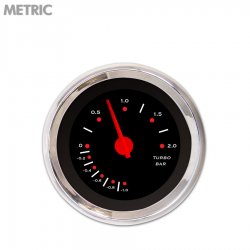 Turbo Gauge - Metric Pegged Black, Red Modern Needles, Chrome Trim Rings - Part Number: GAR151ZMXMABCE