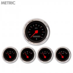 5 Gauge Set - Metric Pegged Black, Red Modern Needles, Chrome Trim Rings - Part Number: GAR151ZMXQABCE