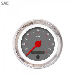 Speedo Gauge - SAE Pegged Dark Grnay, Red Modern Needles, Chrome Trim Rings - Part Number: GAR152ZEXHABCE