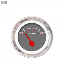 Water Temp Gauge - SAE Pegged Dark Grnay, Red Modern Needles, Chrome Trim Rings - Part Number: GAR152ZEXLABCE