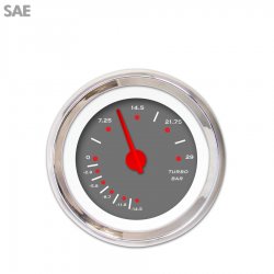 Turbo Gauge - SAE Pegged Dark Grnay, Red Modern Needles, Chrome Trim Rings - Part Number: GAR152ZEXMABCE