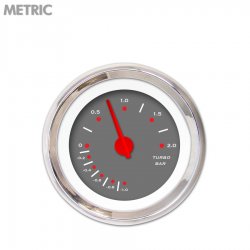 Turbo Gauge - Metric Pegged Dark Grnay, Red Modern Needles, Chrome Trim Rings - Part Number: GAR152ZMXMABCE