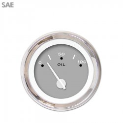 Oil Pressure Gauge - SAE Pegged Grnay, White Modern Needles, Chrome Trim Rings - Part Number: GAR153ZEXJABCD