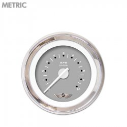 Tachometer Gauge w/ emblem - Pegged Gray Wht Modern Needles, Chrome Trim Rings - Part Number: GAR153ZMAIABCD