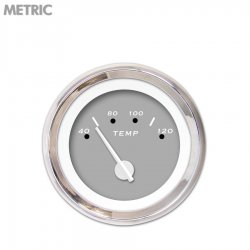 Water Temp Gauge - Metric Pegged Grnay, White Modern Needles, Chrome Trim Rings - Part Number: GAR153ZMXLABCD