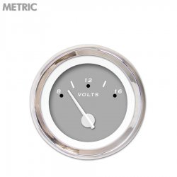 Volt Gauge - Metric Pegged Grnay, White Modern Needles, Chrome Trim Rings - Part Number: GAR153ZMXNABCD